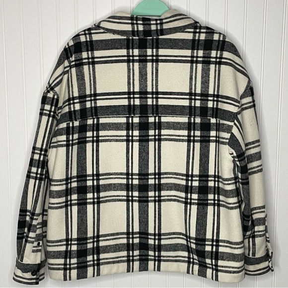 AllSaints Luella Check Jacket Black White Buffalo Plaid Medium Sherpa Lined - Picture 11 of 12